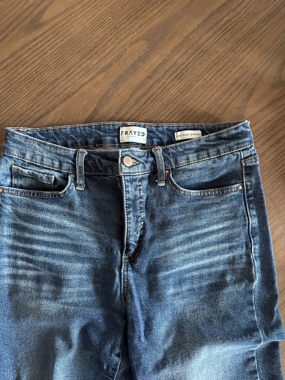 FRAYED High Rise Straight Jeans in Indigo